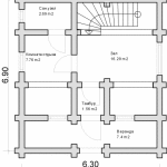 Дом двухэтажный с балконом - план 1 этажа